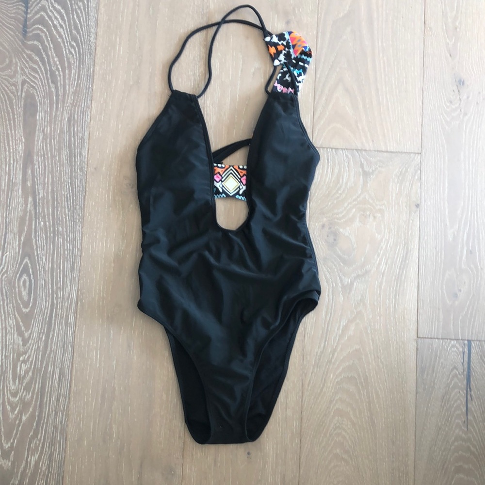 Gorgeous one piece bathing suit with a splash of color